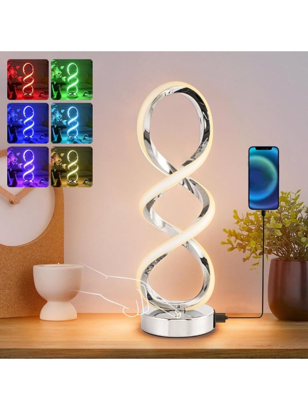 Dimmable Touch Modern Spiral LED RGB Table Lamp for Nightstand & Home Decor